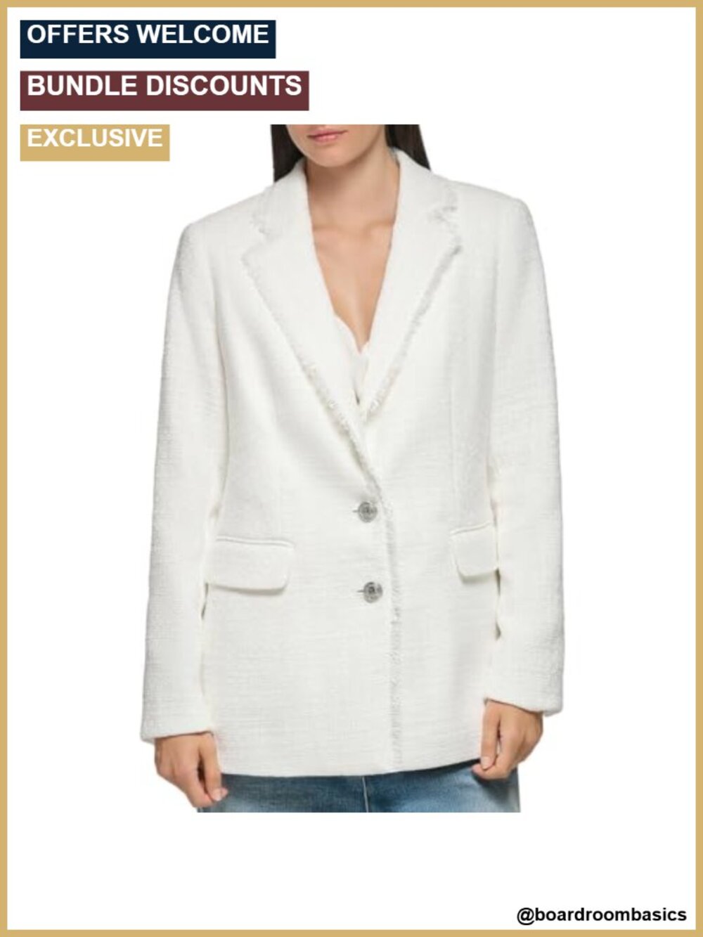 Elegant Tweed Blazer Jacket for Women Notch Collar Long Sleeve Button Up